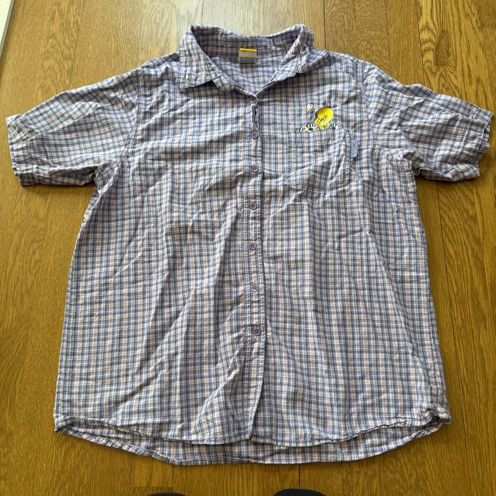 Looney Tunes Warner Bros Vintage Plaid Shirt with Embroidered Tweety